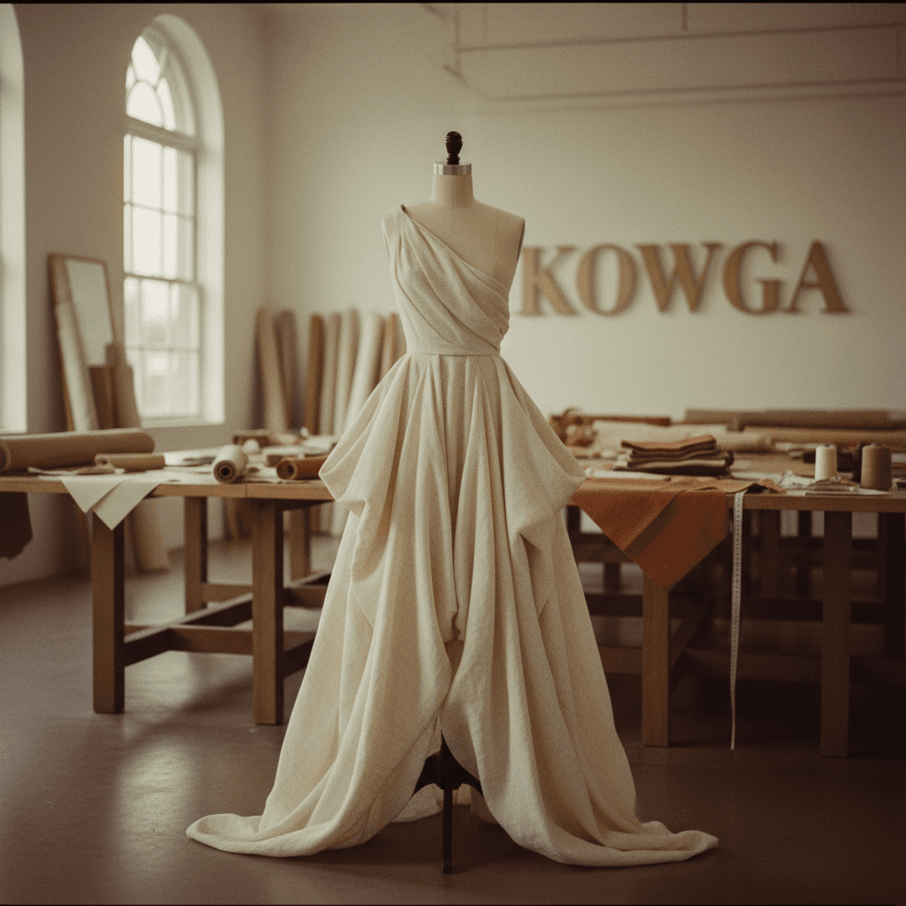 KOWGA garment on dress form in design studio