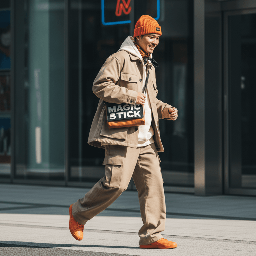 MAGIC STICK complete outfit styled on model